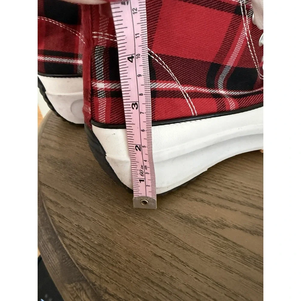 Platform High-Top Sneakers in Red Plaid - Unbranded